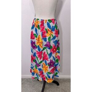 Vintage Colorful High Waist Floral Maxi Skirt w/ Pockets,